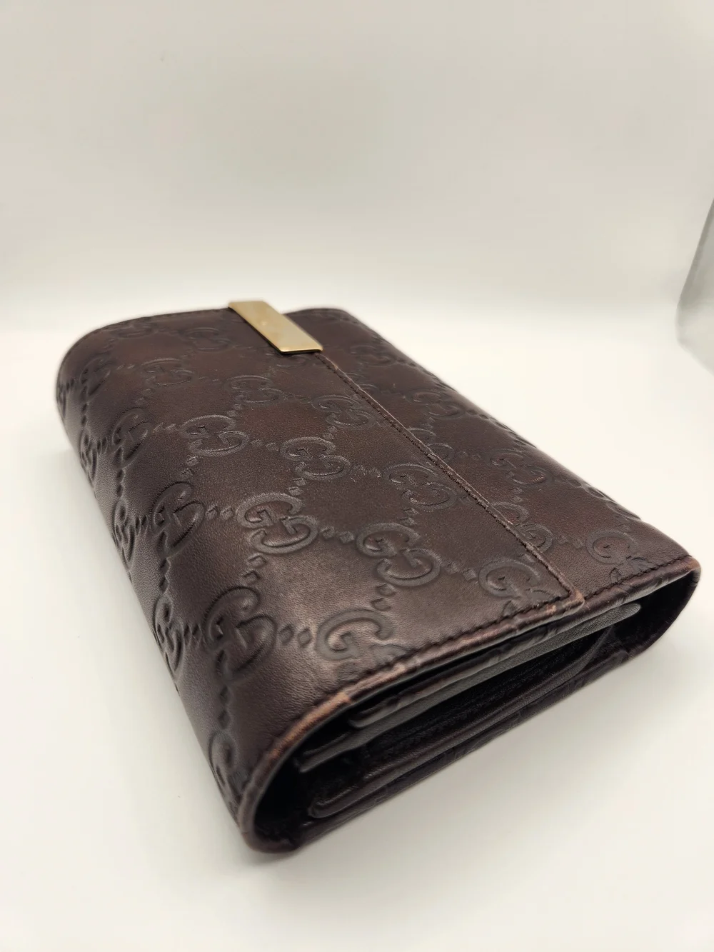 Vintage Gucci Guccissima Brown Leather Metal Bar Wallet
